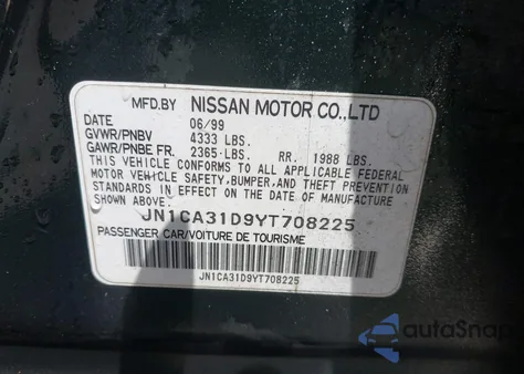 2000 Nissan Maxima Gle/Gxe/Se z USA, uszkodzony, nr VIN JN1CA31D9YT708225